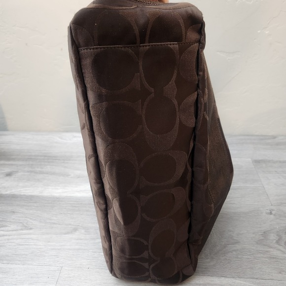 Coach Signature Canvas Monogram Brown Nylon Leather Tote Computer Diaper Bag - Picture 9 of 14